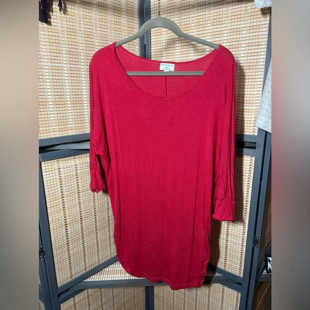 Matchstick Argus Red 3/4 Sleeve Dolman Tunic